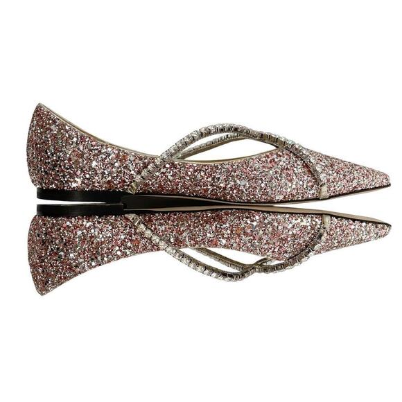 Jimmy Choo Rose Gold Genevi Coarse Glitter Crystal Pointed Toe Flat size IT 39.5 - Picture 5 of 13